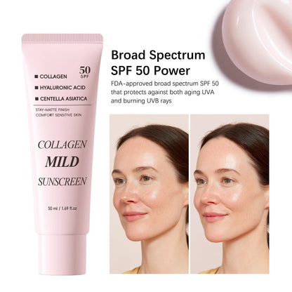 Collagen Mild Sunscreen SPF 50 for Face, Broad Spectrum Protection, Hydrating Facial Sunscreen with Peptides & Cica, Lightweight Non-Greasy, No White Cast, Natural Glow, Travel Size (2 PCS) DR.Seya buy supplements Au