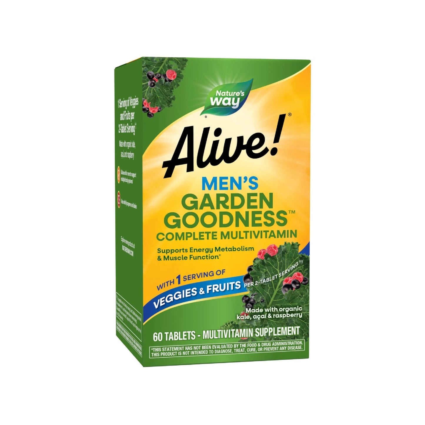 Nature's Way Alive! Garden Goodness Men's Multivitamin, Veggie & Fruit Blend (1400mg per serving), Made with Organic Kale, 60 Count Nature's Way