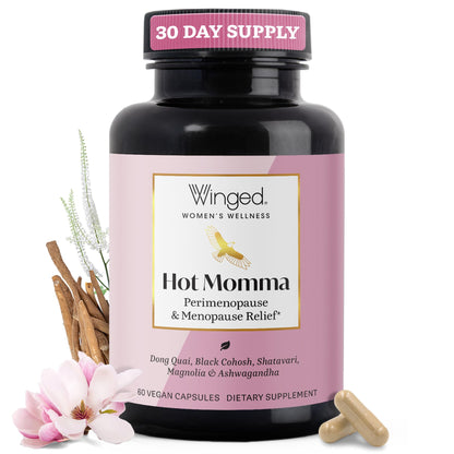 Winged Wellness Hot Momma Menopause Supplements for Women - Hormone-Free Menopause Relief Support for Hot Flashes & Night Sweats with Chaste Tree Berry, Multivitamins & Shatavari - 60 Vegan Capsules Winged WellnessBuy Supplements Australia