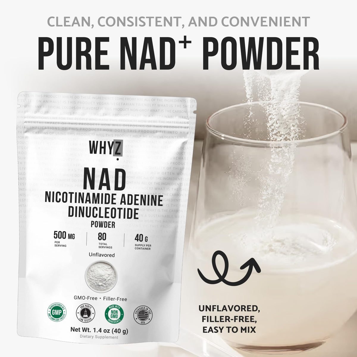 Pure NAD Powder Nicotinamide Adenine Dinucleotide Supplement Unflavored and Gluten-Free Premium Pure NAD Powder for Daily Wellness and Nutrition Support, 40g WHYZBuy Supplements Australia