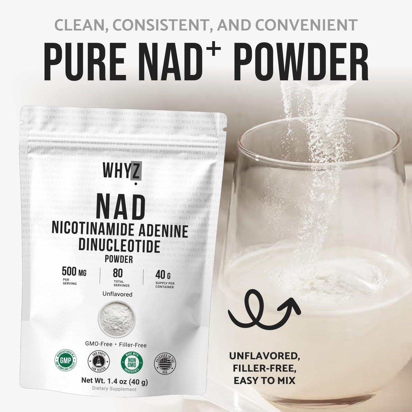 Pure NAD Powder Nicotinamide Adenine Dinucleotide Supplement Unflavored and Gluten-Free Premium Pure NAD Powder for Daily Wellness and Nutrition Support, 40g WHYZBuy Supplements Australia