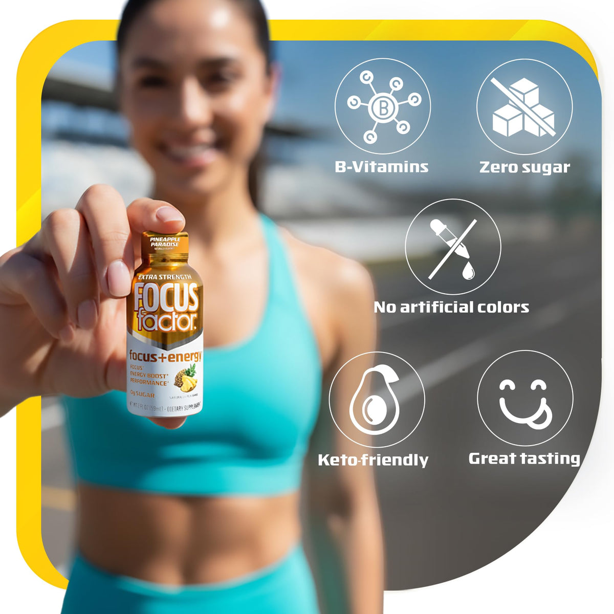 Focus Factor Extra Strength Focus + Energy Shots - 12 x 2oz Bottles (Pineapple Paradise Flavor) - Powered by Nootropics with Caffeine, L-Theanine, Ginkgo, Bacopa, L-Tyrosine, Alpha GPC Focus FactorBuy Supplements Australia