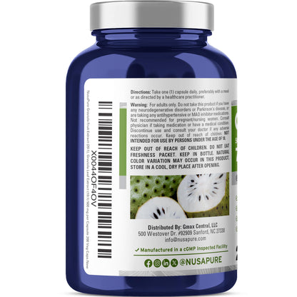 NusaPure Graviola 20:1 & 10:1 Extract - Suitable for Vegetarian/Vegan, Non- GMO - 7500 mg - 200 Capsules NusaPureBuy Supplements Australia