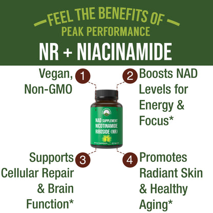 Peak Performance Nicotinamide Riboside NR Supplement Capsule. NMN Alternative NAD Supplement + Niacinamide for NAD+ Levels As We Age. 3rd Party Tested, Non-GMO, Vegan NR Vitamin for Women and Men Peak PerformanceBuy Supplements Australia