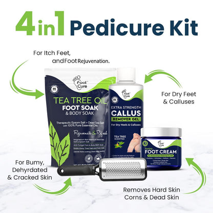 FOOT CURE Exfoliator & Callus Remover Pedicure Set – Care Kit Includes File for Dead Skin, Tea Tree Oil Soak Salts, Urea Cream 40 Percent Removal Gel Made in USA, 4 Piece FOOT CURE buy supplements Au