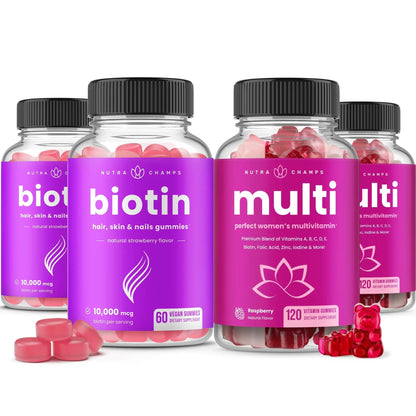 NutraChamps Biotin Gummies (2 Pack) and Womens Multivitamin Gummies (2 Pack) 4 Pack Bundle NutraChampsBuy Supplements Australia