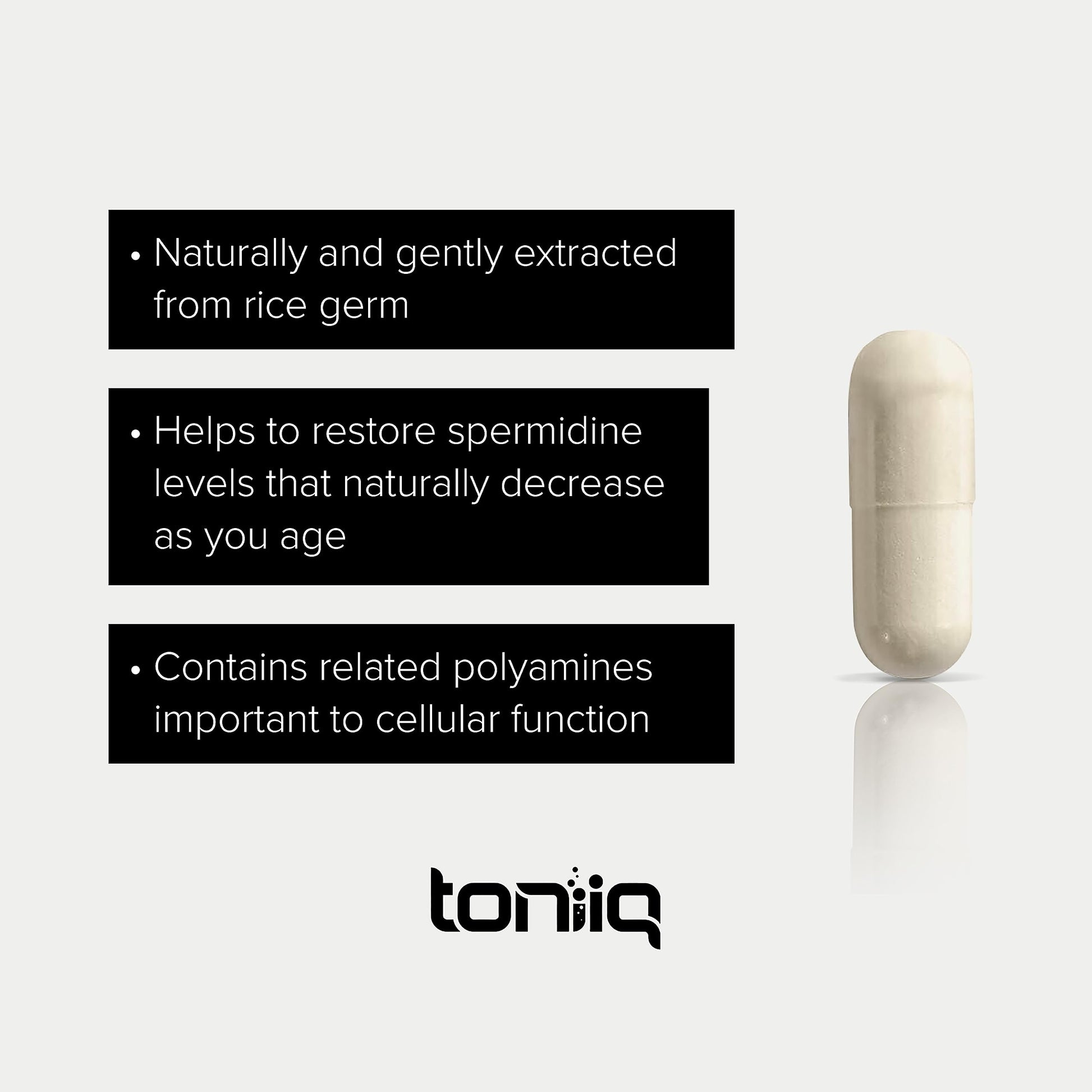 Toniiq Ultra Concentrated 500mg Spermidine Supplements for Men and Women - Non-Synthetic Spermidine Standardized to No Less Than 1% - 5mg per Serving Rice Germ Extract Toniiq buy supplements Au