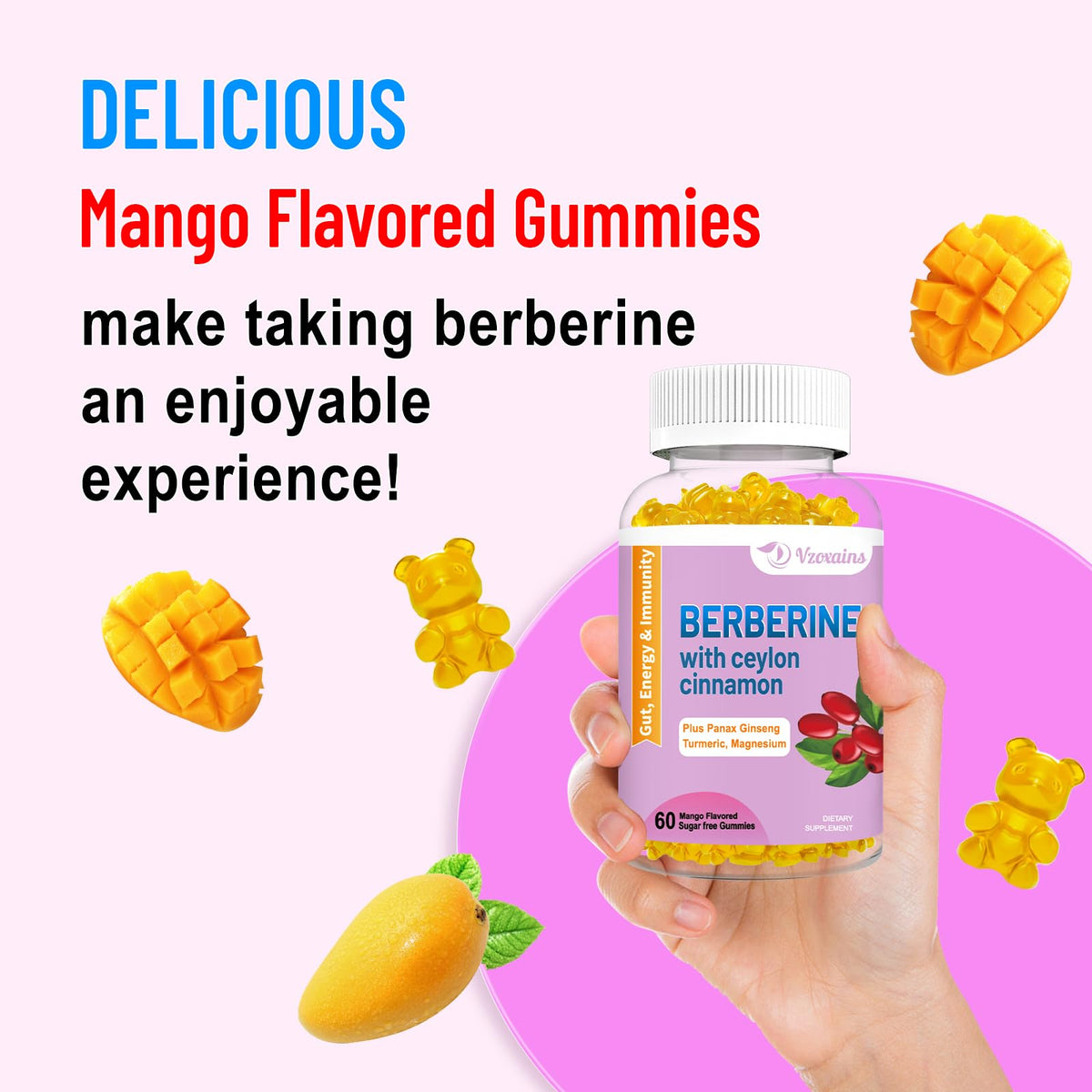 2 Pack Berberine with Ceylon Cinnamon Gummies, 2000mg High Potency Berberine HCI VZOXAINSBuy Supplements Australia