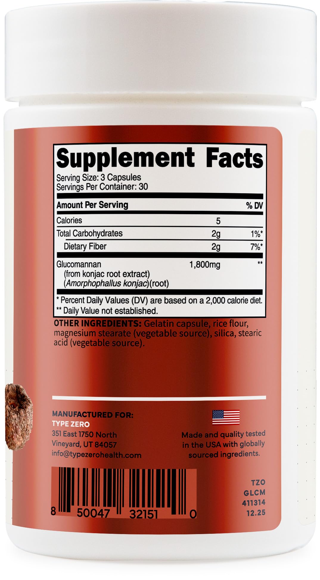 Type Zero Clean Glucomannan Konjac Root Extract (90 Capsules)(1,800 MG Per Serving) - 30 Servings, Non-GMO, Gluten Free Type ZeroBuy Supplements Australia