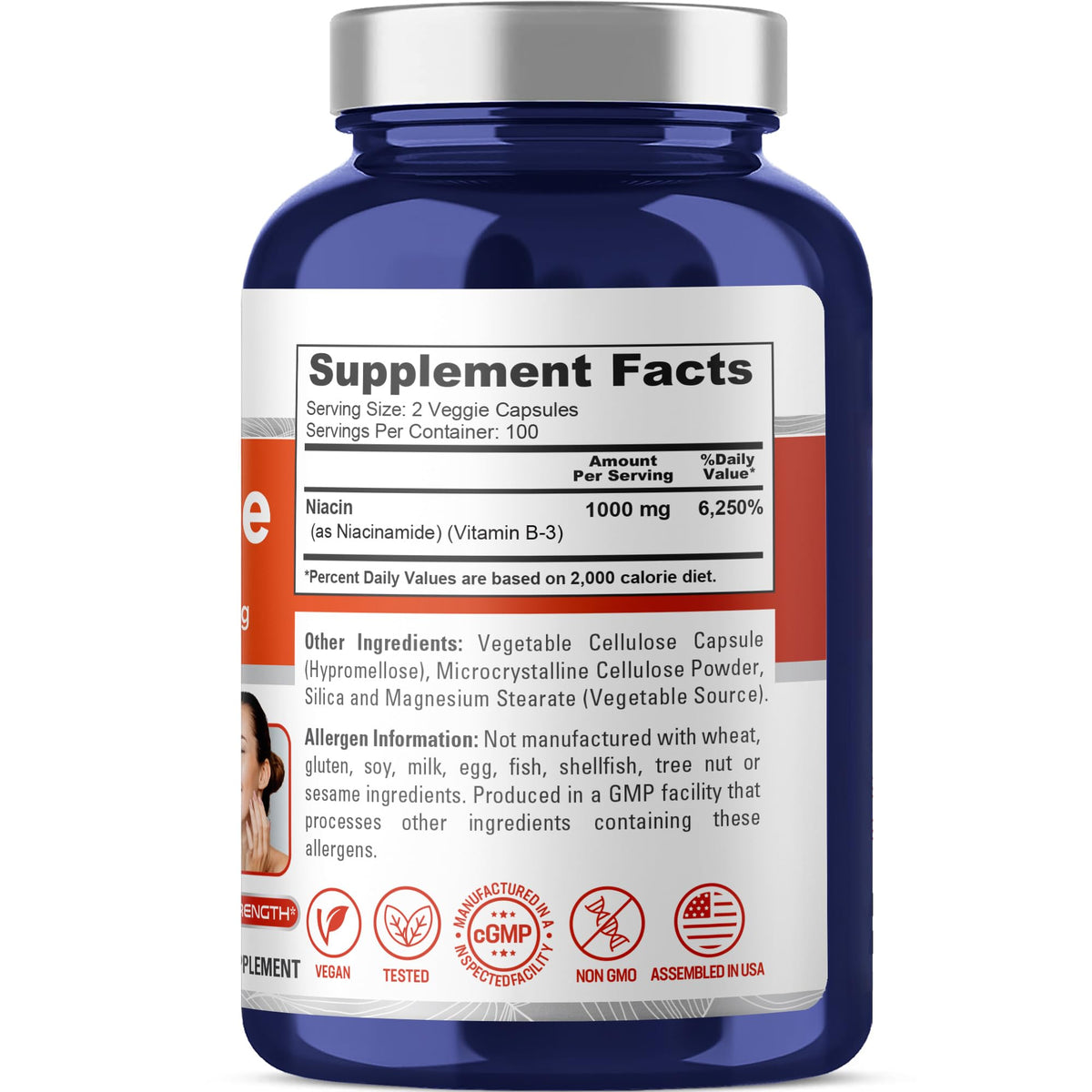 NusaPure Niacinamide 1000mg 200 Veggie Capsules (Non-GMO, Vegan) Flush Free NusaPureBuy Supplements Australia