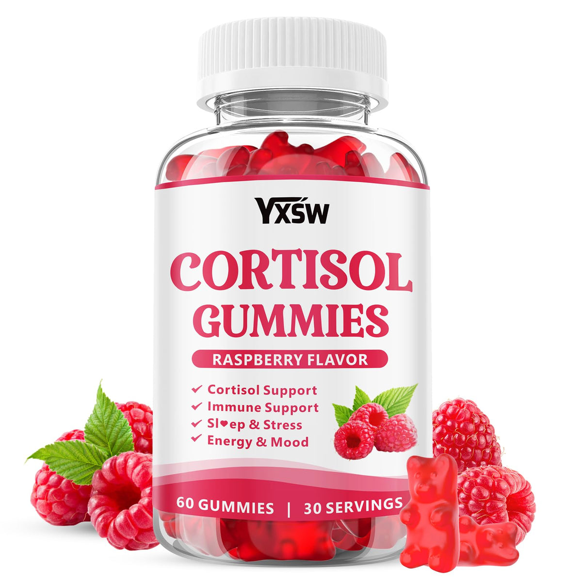 YXSW Cortisol Supplements Gummies for Women Sugar-Free Cortisol Gummies with Magnesium Glycinate Ashwagandha Rhodiola Rose for Relaxation, Focus, Zzz Support, Raspberry Flavor, 60 Count YXSWBuy Supplements Australia