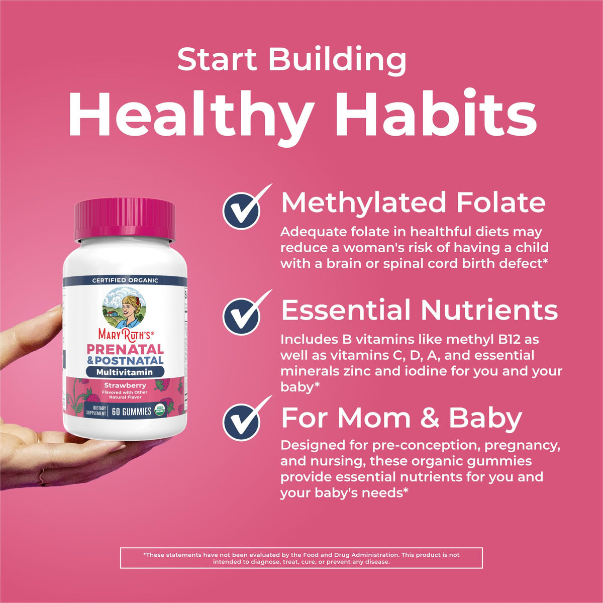 MaryRuth Organics Prenatal Vitamins for Women | USDA Organic Prenatal Gummies | Postnatal Vitamins for Women Breastfeeding | Methylfolate 800 mcg DFE | Iodine | Vegan | Non GMO | 30 Servings MARYRUTH'SBuy Supplements Australia