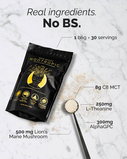 Keto Brainz C8MCT Based Nootropic - with 500mg Lion's Mane Mushroom, AlphaGPC & L-Theanine This is The Ultimate Easy to use nootropic Stack & Makes Delicious Mushroom Coffee! 16oz. 30 Servings Keto BrainzBuy Supplements Australia