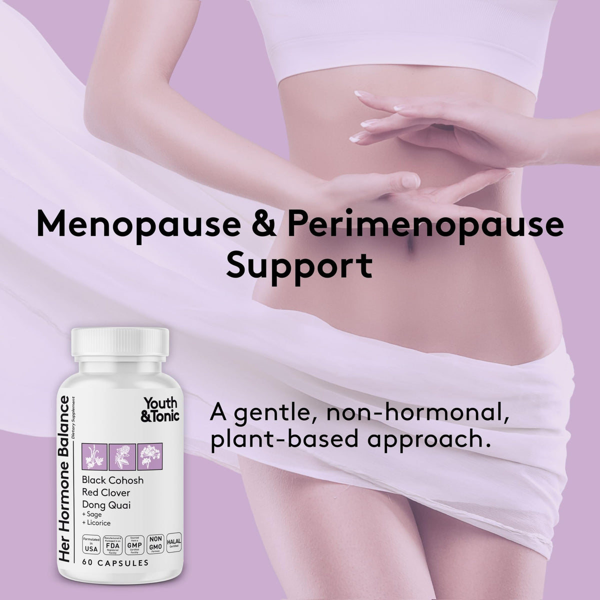 Youth & Tonic Her Hormone Balance – Menopause Supplement for Women, Perimenopause Support, Non-Hormonal Herbal Formula with Black Cohosh for Hot Flashes & Night Sweats, 60 Capsules Youth & TonicBuy Supplements Australia