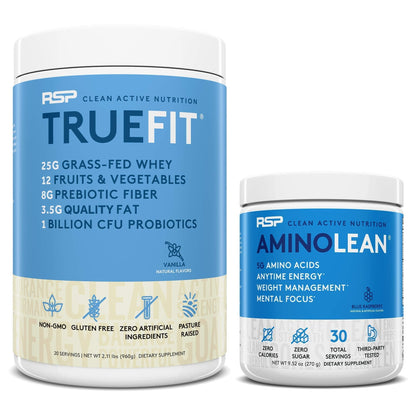 RSP NUTRITION AminoLean Pre Workout Energy (Blue Raspberry 30 Servings) with TrueFit