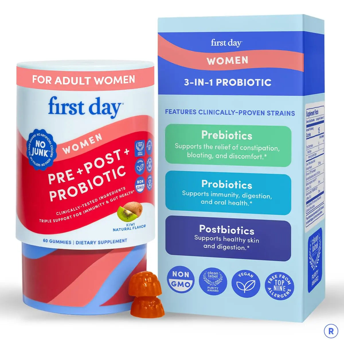 FIRST DAY Womens 3-in-1 Probiotic Gummies – Prebiotic + Probiotic + Postbiotic Supplement – Supports Digestive & Oral Health, Immune Function & Energy Levels – 30-Day Supply FIRST DAYBuy Supplements Australia
