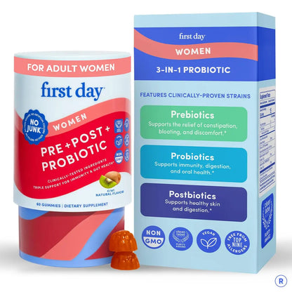 FIRST DAY Womens 3-in-1 Probiotic Gummies – Prebiotic + Probiotic + Postbiotic Supplement – Supports Digestive & Oral Health, Immune Function & Energy Levels – 30-Day Supply FIRST DAYBuy Supplements Australia