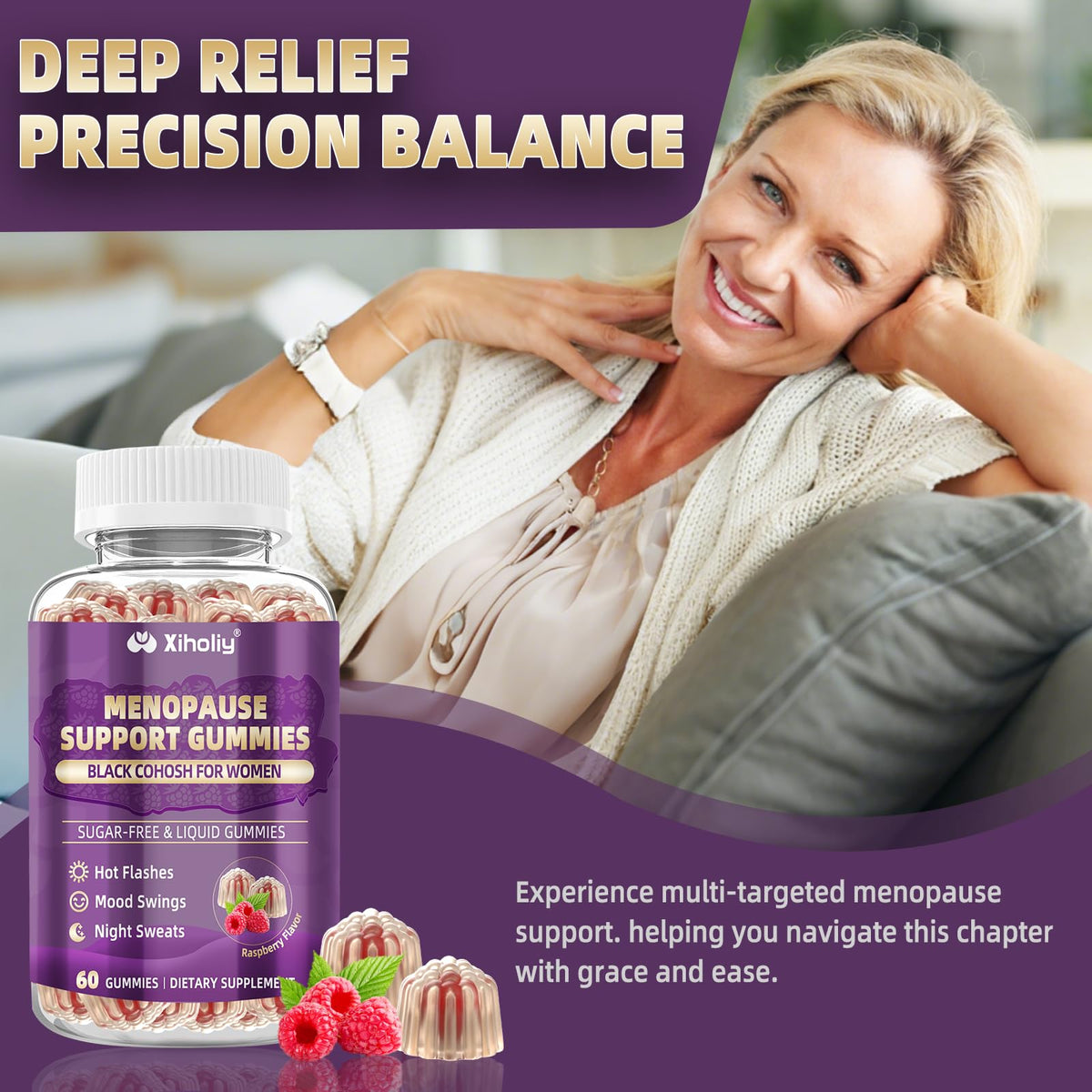 Menopause Supplements for Women with Black Cohosh, Menopause Relief Sugar Free Gummies for Hot Flashes, Natural Female Hormone Balance & Ashwagandha, Magnesium for Night Sweats, Mood Swings, 60 Count XIHOLIYBuy Supplements Australia
