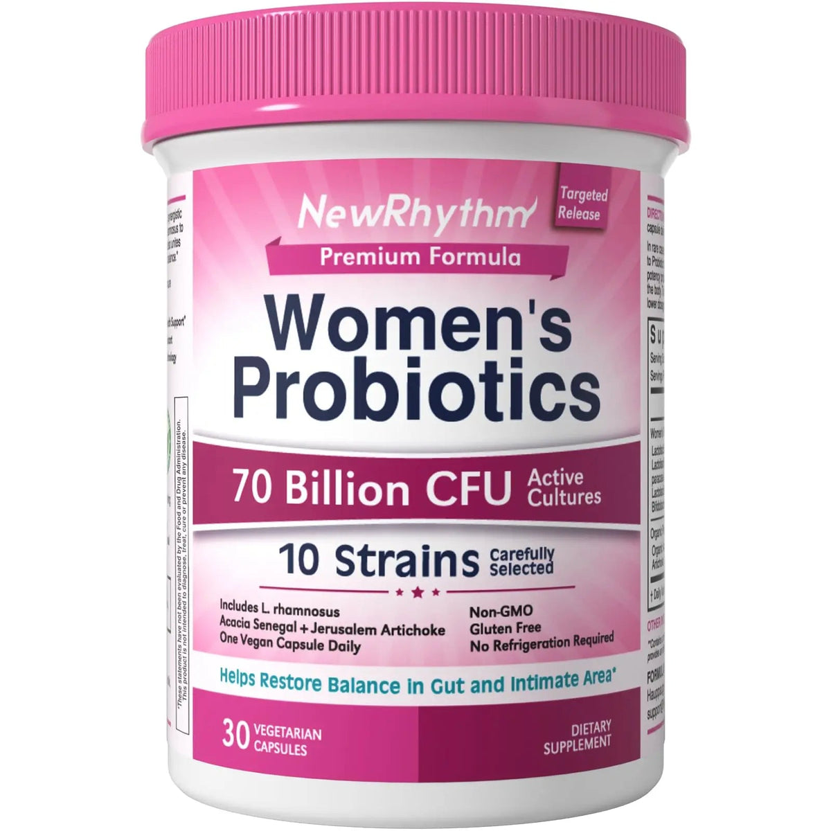 NewRhythm Women's Probiotics, Organic Prebiotics, 70 Billion CFU 10 Strains, Vaginal Probiotics for Urinary & Digestive Health, 30 Vegan Capsules, No Bloating NewRhythm buy supplements Au