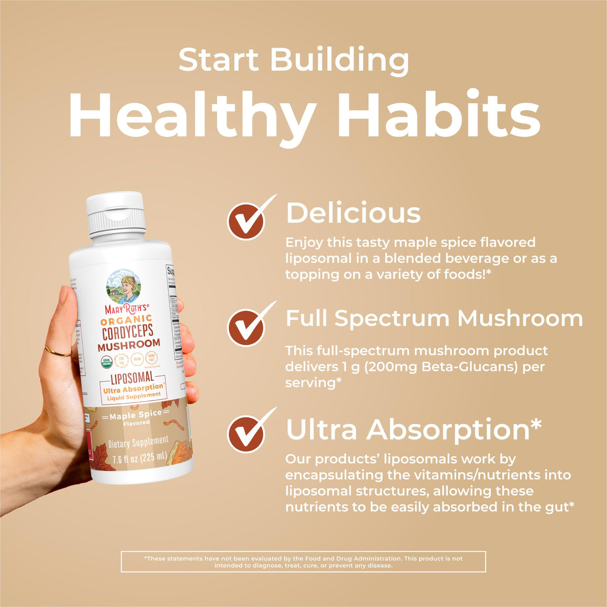 MaryRuth Organics Cordyceps Mushroom Supplement | Ultra Absorption Liposomal | Full Spectrum Mushroom | 200mg Beta-Glucans Per Serving | USDA Organic | Vegan | 7.6 oz | 15 Servings MARYRUTH'SBuy Supplements Australia