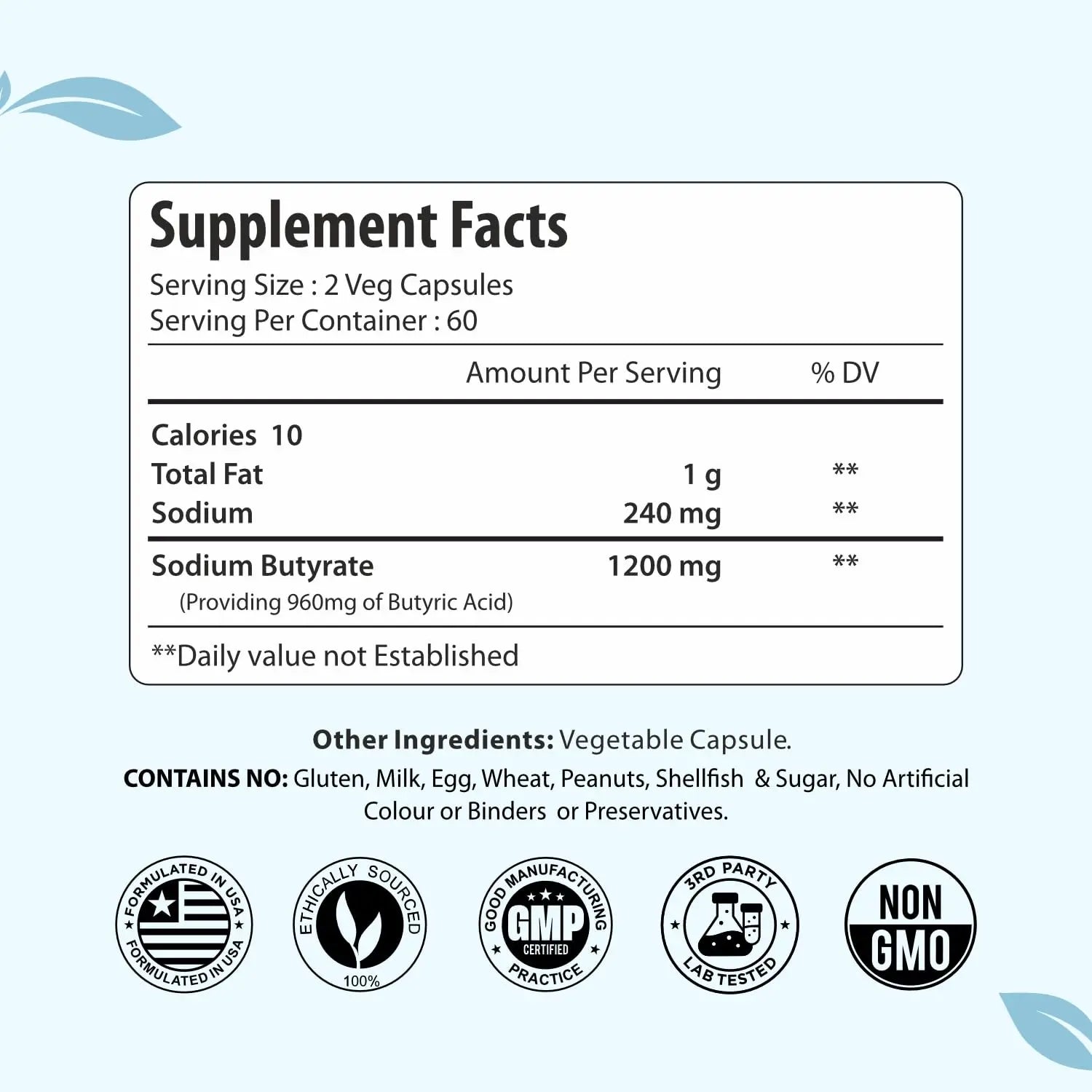 ForestVibe Sodium Butyrate Supplement 1200mg, Yielding 960mg Butyric Acid, 120 Vegan Capsules, 2 Month Supply, Non-GMO & Gluten Free Postbiotic Supplement ForestVibeBuy Supplements Australia