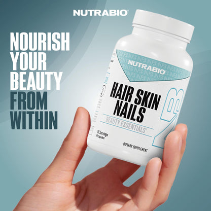 NutraBio Hair Skin Nails Vitamins | Enhanced Collagen Support | Skin Hydration | Hair Growth Vitamins for Women with Biotin, Keratin, Hyaluronic Acid & More - 90 Capsules NutraBioBuy Supplements Australia