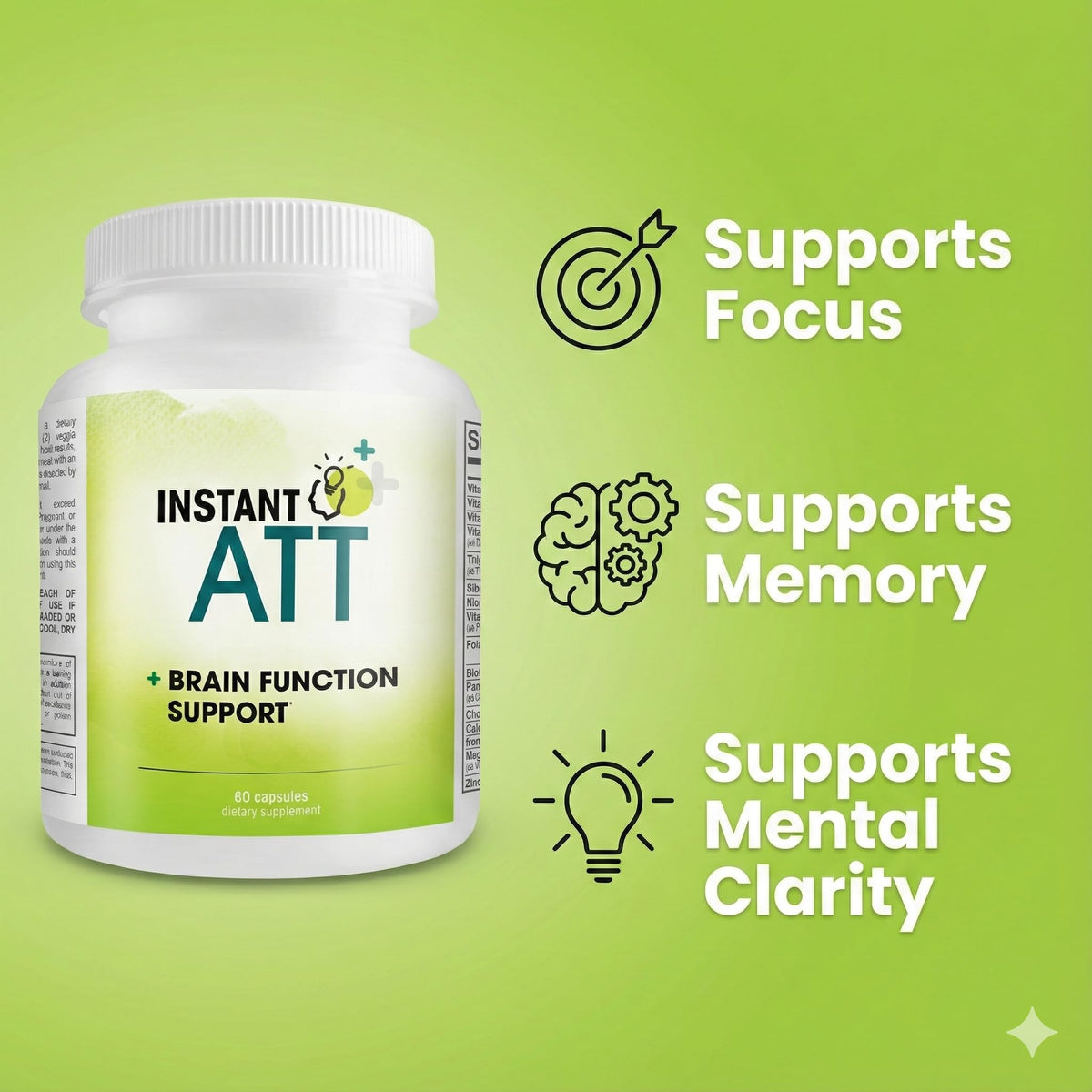 InstantATT - 7-in-1 Caffeine Free Nootropic All-Natural Brain, Focus, Memory Supplement (60 Capsules) Instant BrandsBuy Supplements Australia