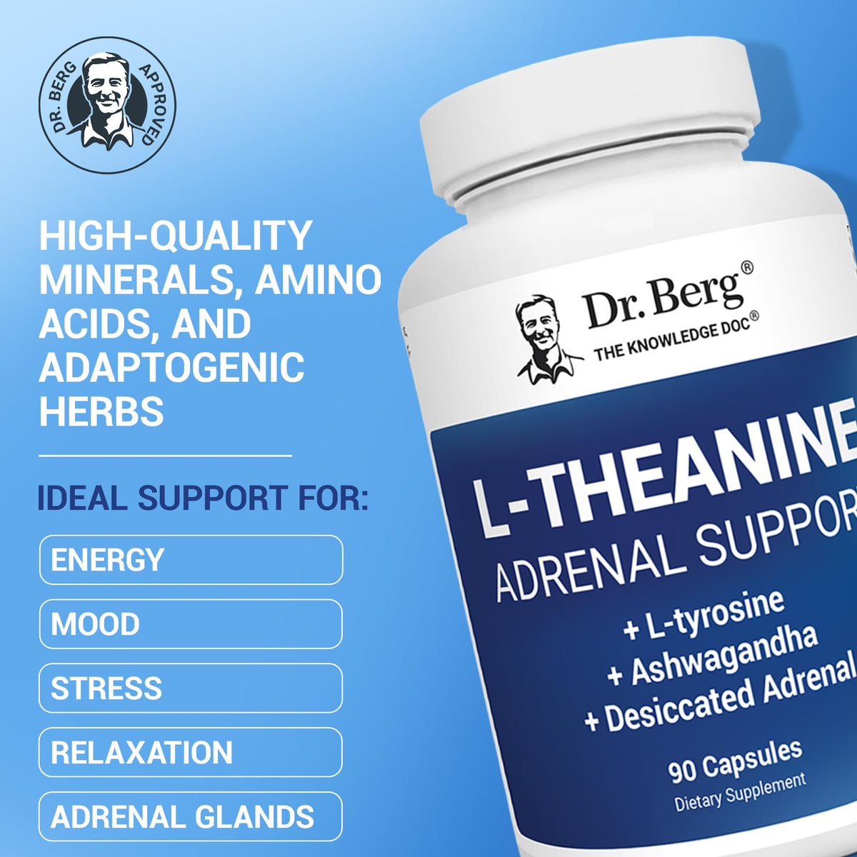 Dr. Berg L-Theanine 200mg - Includes Zinc, Copper, L-Tyrosine, & Ashwagandha – L-Theanine Supplement Adrenal Support - for Relaxation, Stress Relief, and Mental Clarity* – 90 Gelatin Capsules Dr. Berg NutritionalsBuy Supplements Australia