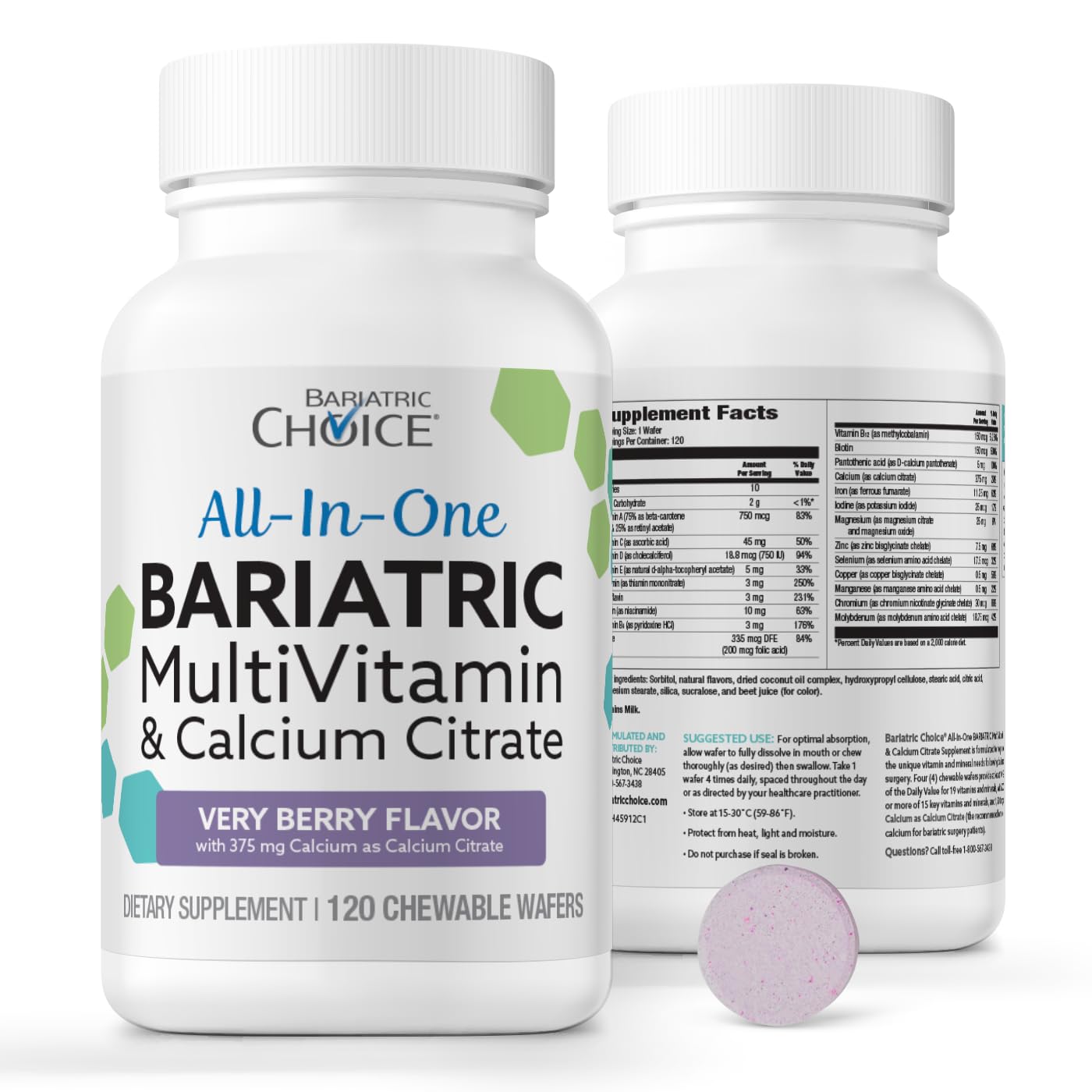Bariatric Choice All-in-One Chewable Bariatric MultiVitamin with Iron & Calcium Citrate, Very Berry (120ct) Bariatric ChoiceBuy Supplements Australia