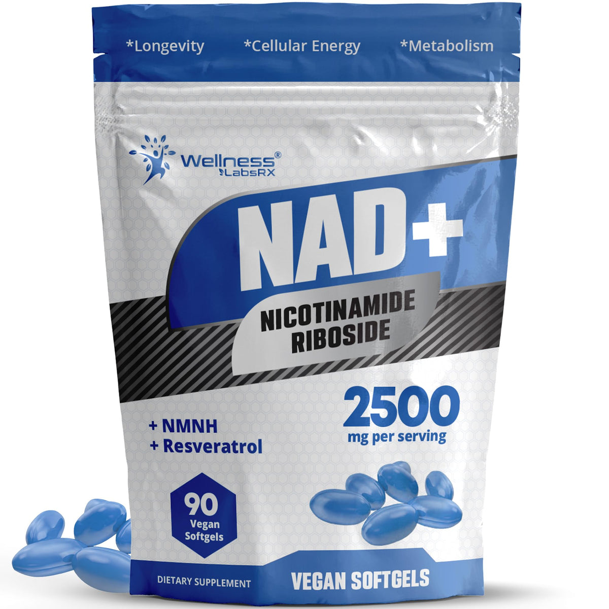 WELLNESS LABSRX NAD+ Supplement - Third-Party Tested NMNH Supplement Softgels, NAD Resveratrol 2500mg NAD Supplements for Anti-Aging, Longevity, and Cellular Health Support - Made in USA WELLNESS LABSRXBuy Supplements Australia