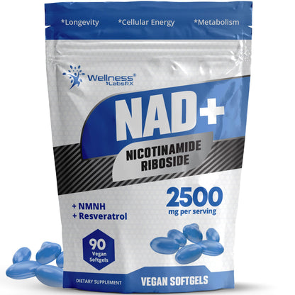 WELLNESS LABSRX NAD+ Supplement - Third-Party Tested NMNH Supplement Softgels, NAD Resveratrol 2500mg NAD Supplements for Anti-Aging, Longevity, and Cellular Health Support - Made in USA WELLNESS LABSRXBuy Supplements Australia