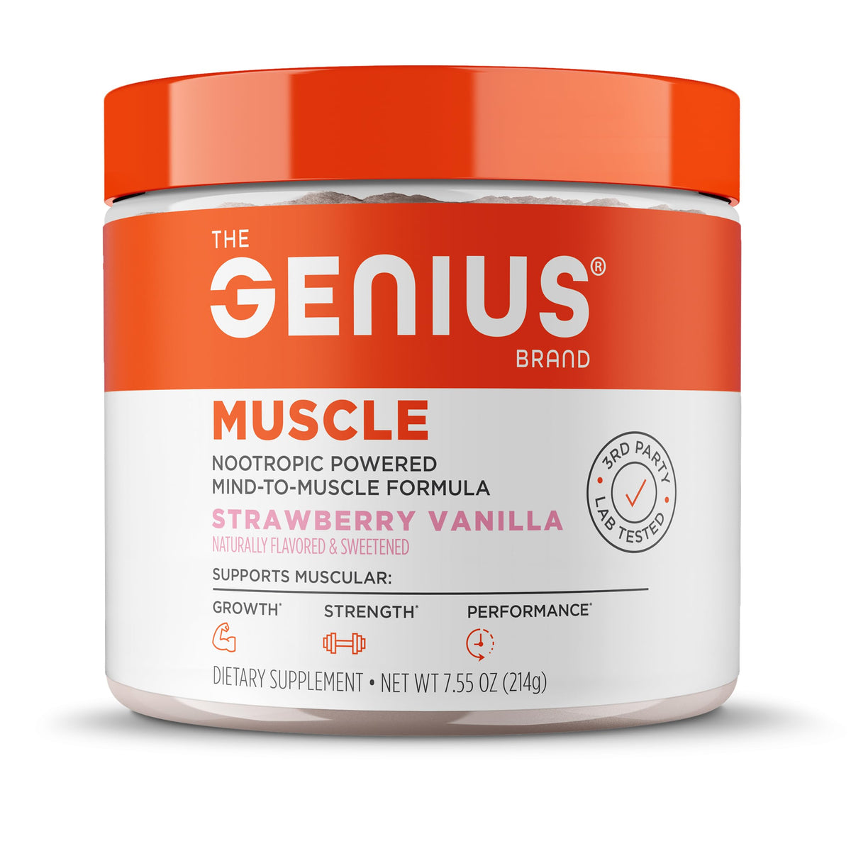 The Genius Brand Genius Muscle - Muscle Health Supplement for Growth, Endurance & Recovery - Non-Hormonal Formula - 6 Organic Mushrooms - Naturally-Sweetened - 30 Servings - Strawberry Vanilla The Genius BrandBuy Supplements Australia