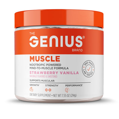 The Genius Brand Genius Muscle - Muscle Health Supplement for Growth, Endurance & Recovery - Non-Hormonal Formula - 6 Organic Mushrooms - Naturally-Sweetened - 30 Servings - Strawberry Vanilla The Genius BrandBuy Supplements Australia