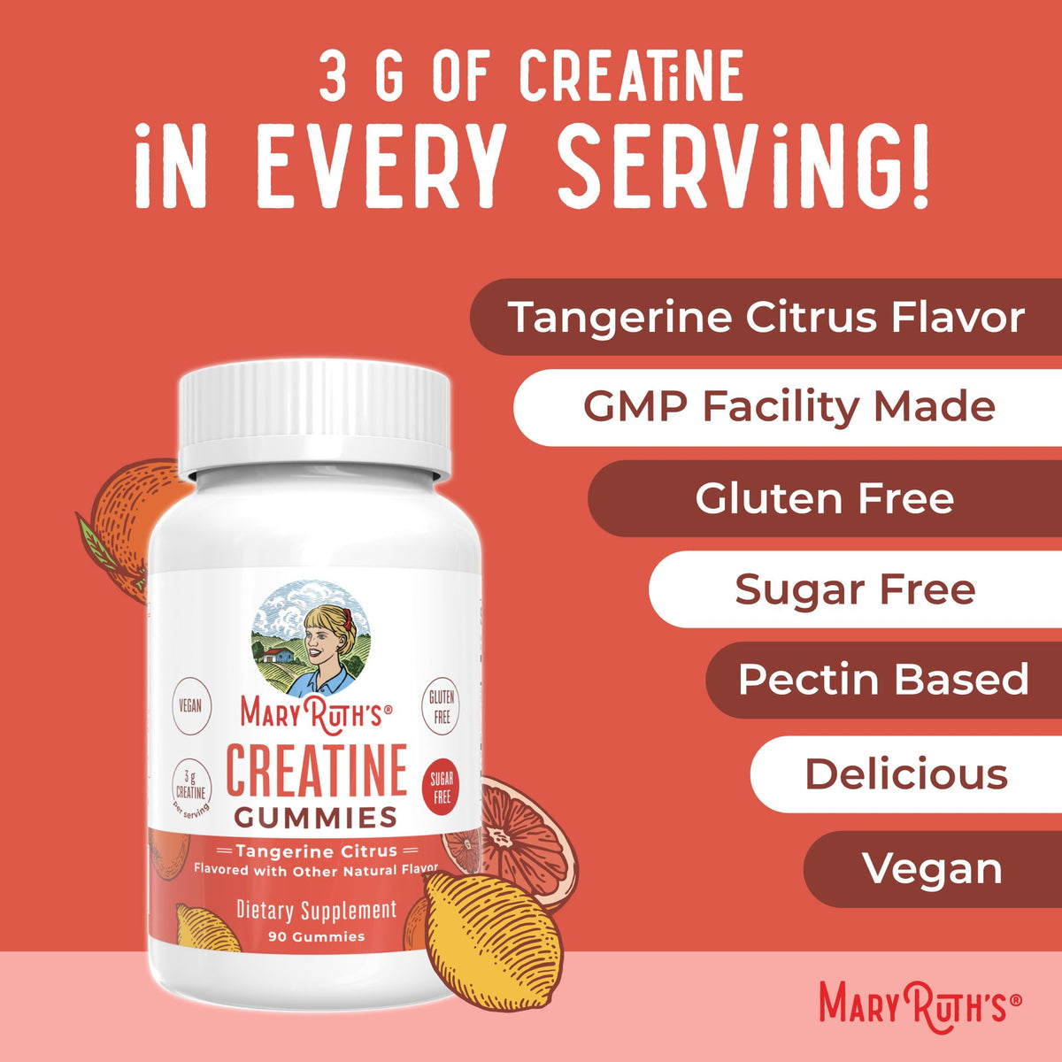 MaryRuth's Creatine Gummies | Creatine Monohydrate Gummies | 3g Creatine Per Serving | Creatine for Women & Men | Tangerine Citrus Flavor | Exercise | Workout | Sugar Free | Vegan | 90 Count MARYRUTH'SBuy Supplements Australia