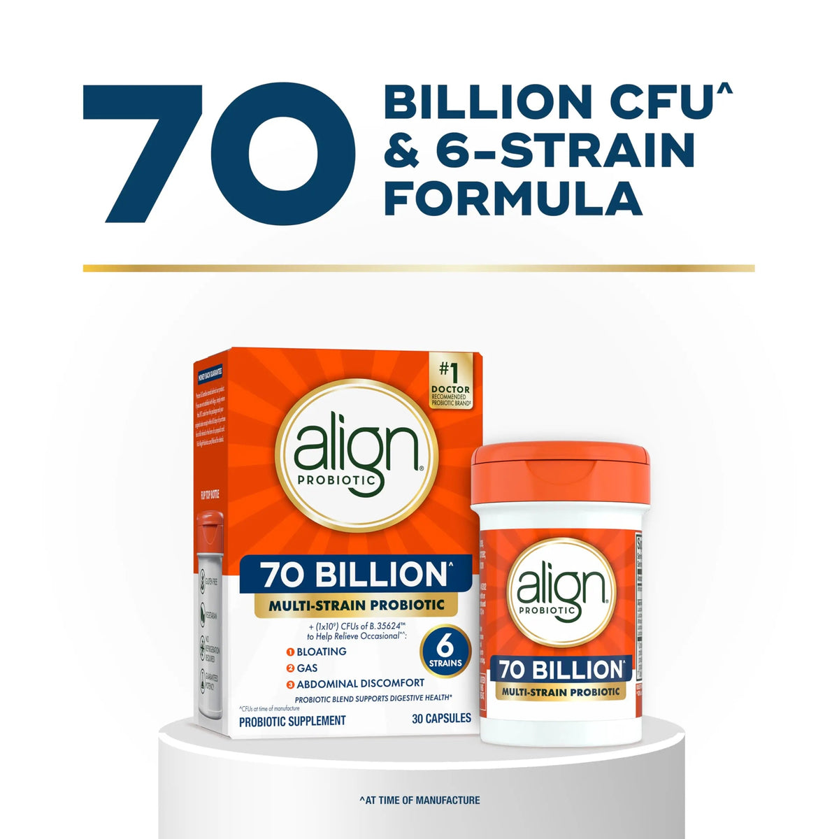 Align Probiotic, 70 Billion CFU, 6 Strain Blend, Probiotics for Women and Men, Daily Probiotics for Digestive Health, Helps Relieve Occasional Bloating & Gas 30 Capsules AlignBuy Supplements Australia