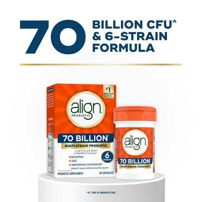 Align Probiotic, 70 Billion CFU, 6 Strain Blend, Probiotics for Women and Men, Daily Probiotics for Digestive Health, Helps Relieve Occasional Bloating & Gas 30 Capsules AlignBuy Supplements Australia