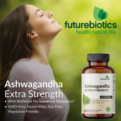 Futurebiotics Ashwagandha Extra Strength Stress & Mood Support with BioPerine - Non GMO Formula, 100 Vegetarian Capsules FuturebioticsBuy Supplements Australia