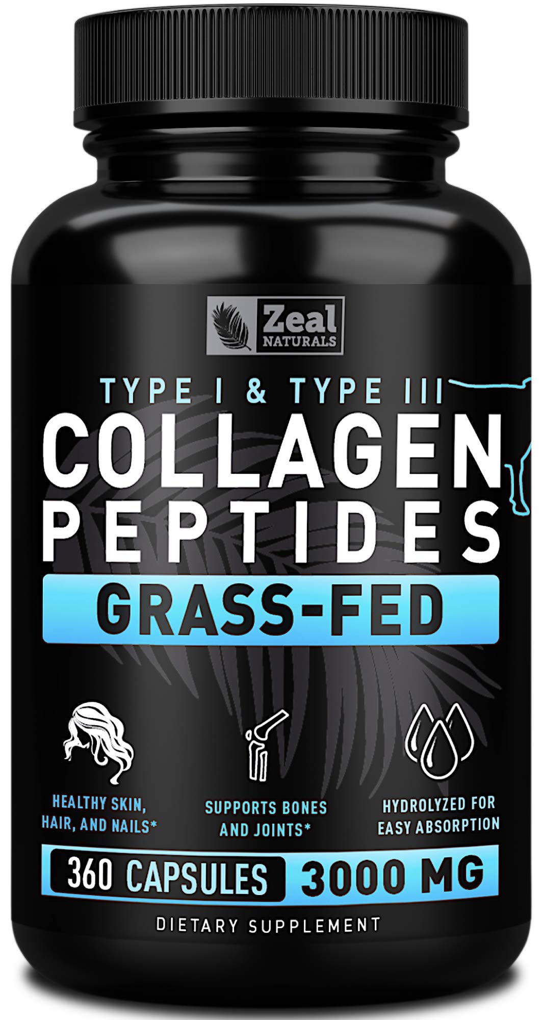Zeal Naturals Collagen Peptides Collagen Pills (360 Capsules) Grass Fed Collagen Pepetide Powder - Hydrolyzed Collagen Powder for JointTendon SupplementHair Skin and Nails - Zeal NaturalsBuy Supplements Australia