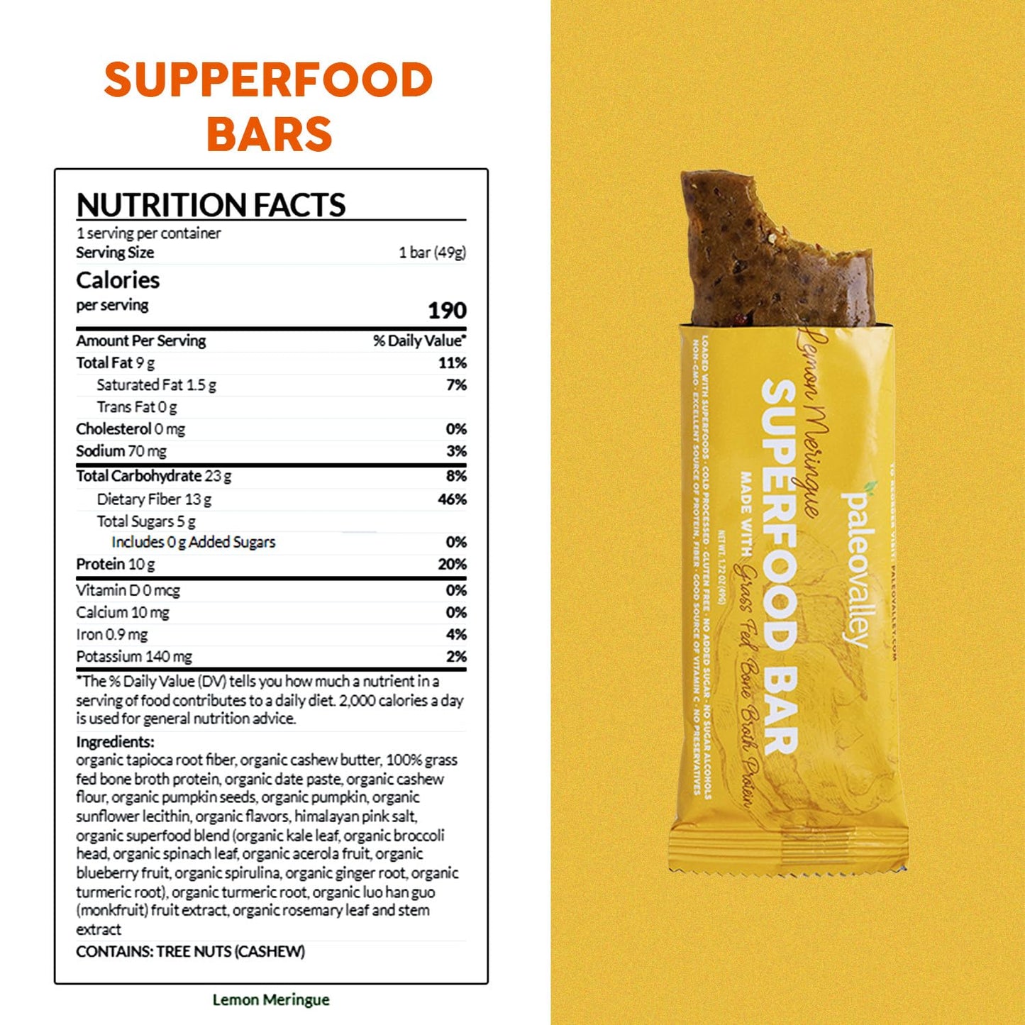 Paleovalley Superfood Bars – Lemon Meringue– 10 Pack – 9g Protein per Bar – Gluten-Free, Grain-Free, Paleo, Non-GMO – On-the-Go Snack PaleovalleyBuy Supplements Australia