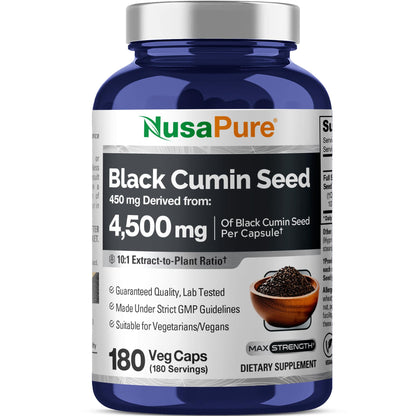 NusaPure Full Spectrum Black Cumin Seed 10:1 Extract, 450 mg Equivalent to 4,500mg 180 Veggie Powder Caps Non-GMO, Vegan Non-Oily NusaPureBuy Supplements Australia
