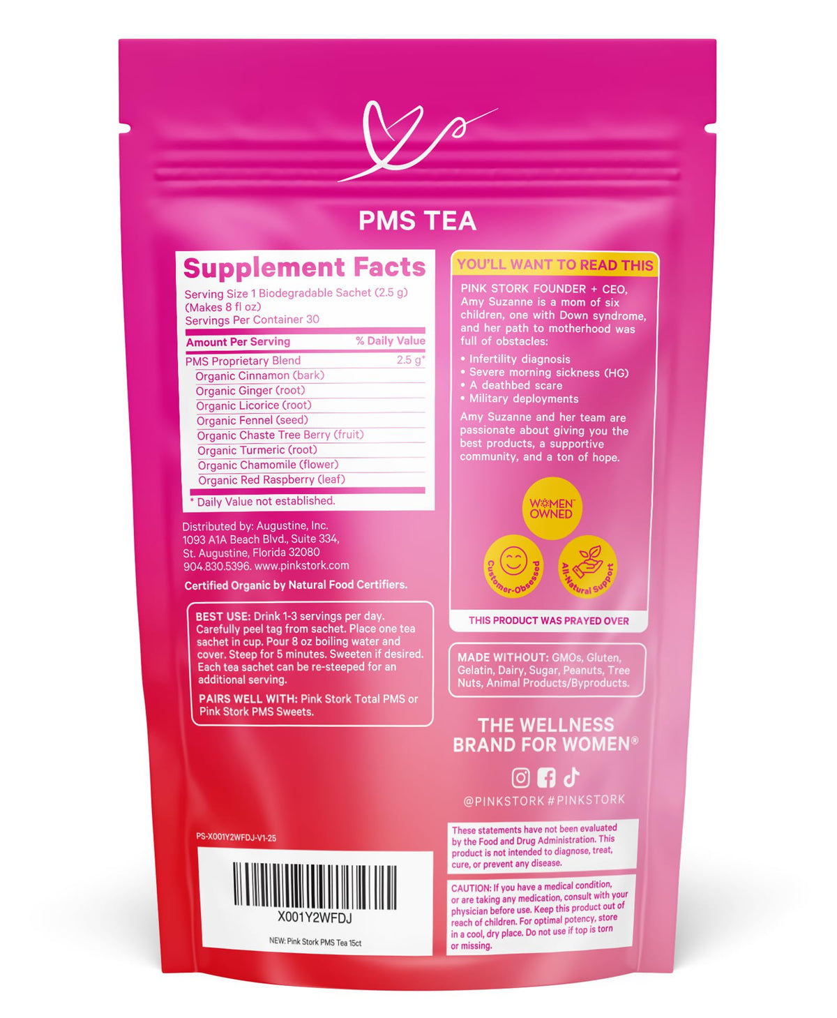 Pink Stork Organic PMS Tea for Hormone Balance, Mood Swings, Bloating, and Period Regularity - 8 Herbs - Vitex, Red Raspberry Leaf, Chamomile - Caffeine-Free - 15 Sachets, Hot or Iced Pink StorkBuy Supplements Australia