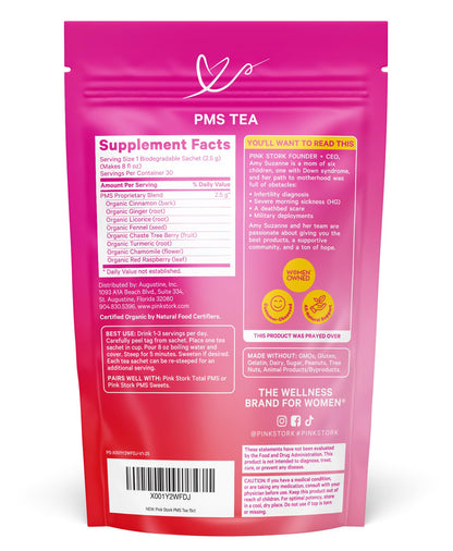 Pink Stork Organic PMS Tea for Hormone Balance, Mood Swings, Bloating, and Period Regularity - 8 Herbs - Vitex, Red Raspberry Leaf, Chamomile - Caffeine-Free - 15 Sachets, Hot or Iced Pink StorkBuy Supplements Australia