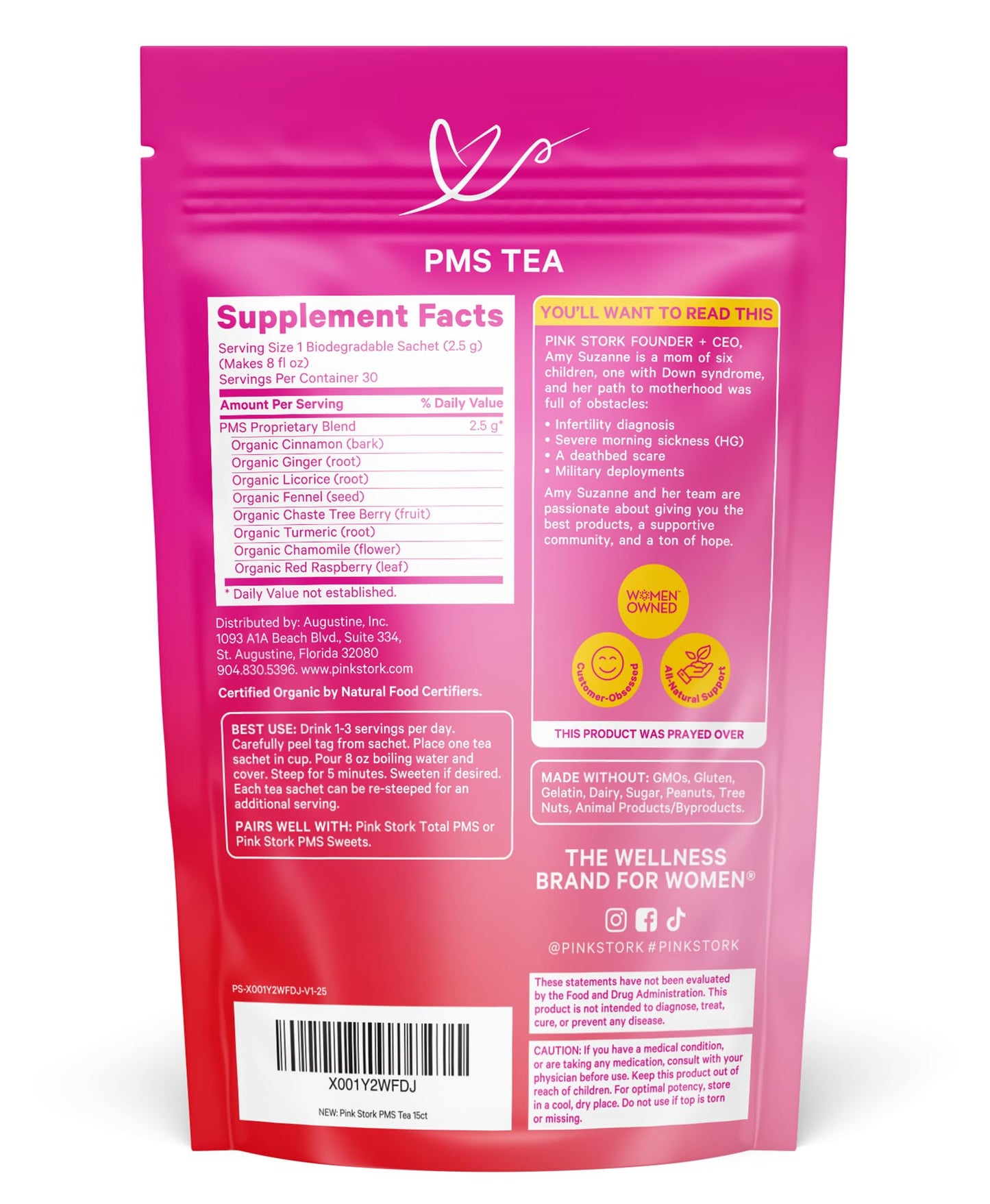 Pink Stork Organic PMS Tea for Hormone Balance, Mood Swings, Bloating, and Period Regularity - 8 Herbs - Vitex, Red Raspberry Leaf, Chamomile - Caffeine-Free - 15 Sachets, Hot or Iced Pink StorkBuy Supplements Australia
