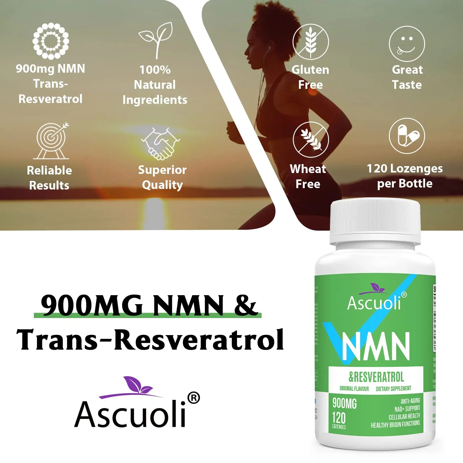 Sublingual NMN 500mg + Trans-Resveratrol 400mg, 3-in-1 Advanced Formula 99% Pure NMN Resveratrol Supplement for Boost* NAD, Cell, Immune, Energy & Muscle, Anti-Aging, 120 Lozenges (120-Day Supply) AscuoliBuy Supplements Australia