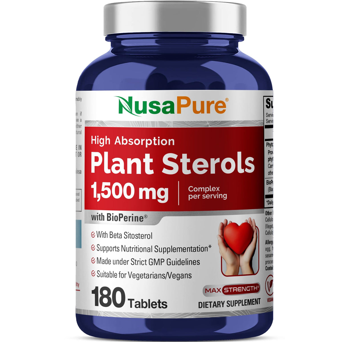 NusaPure Plant Sterols 1500 mg - 180 Tablets (Non-GMO, Vegan) Beta Sitosterol, Bioperine NusaPureBuy Supplements Australia