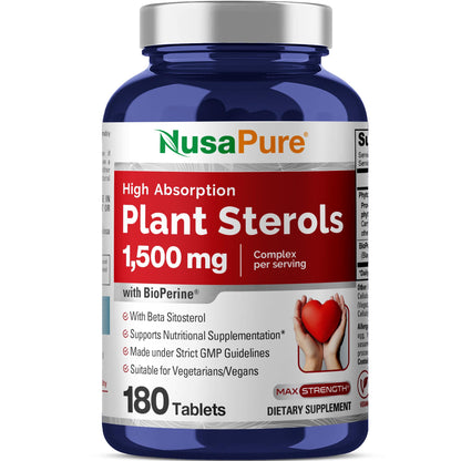 NusaPure Plant Sterols 1500 mg - 180 Tablets (Non-GMO, Vegan) Beta Sitosterol, Bioperine NusaPureBuy Supplements Australia