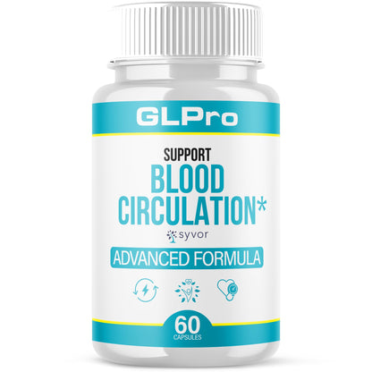 GLPro supplement bottle for blood circulation support on a white background