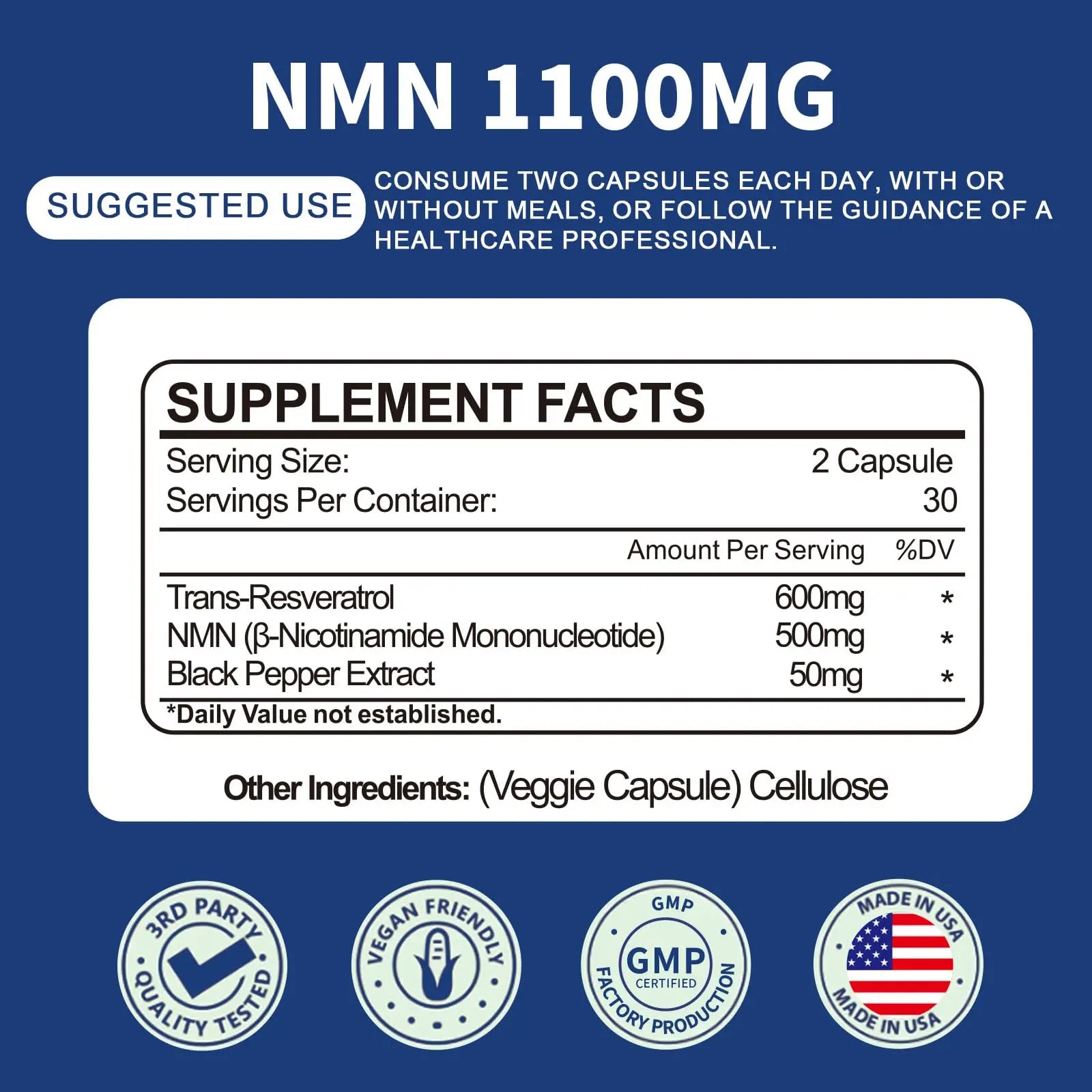 Jeaderly 1100mg NMN & Trans-Resveratrol, 3-in-1 Supplement, 60 Veggie Capsules – Supports NAD+ Boost*, Cellular Energy, Immune Function, Muscle Health & Anti-Aging, 30-Day Supply JeaderlyBuy Supplements Australia