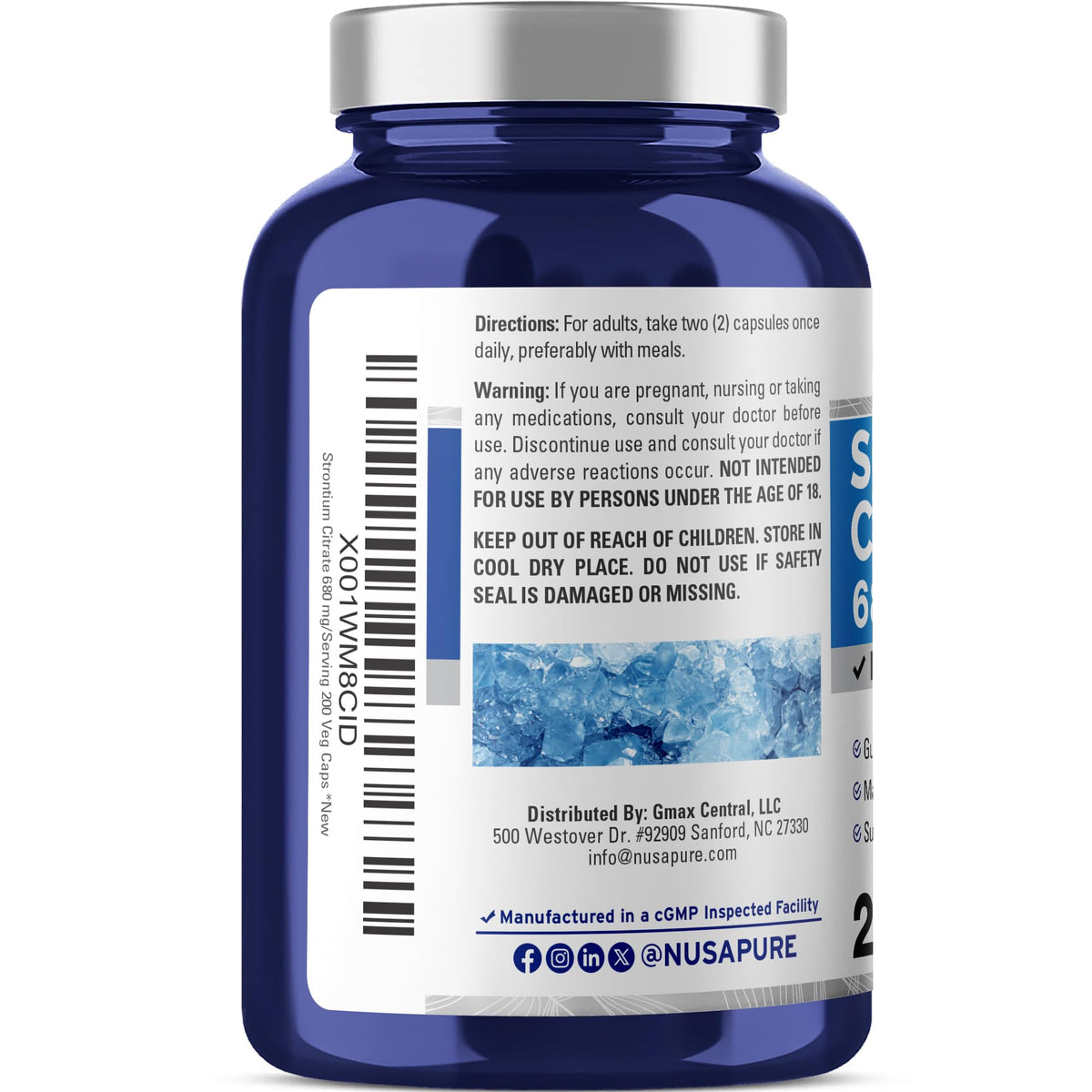NusaPure Strontium Citrate - Suitable for Vegetarian/Vegan, Non - GMO - 680 mg 200 Capsules NusaPureBuy Supplements Australia