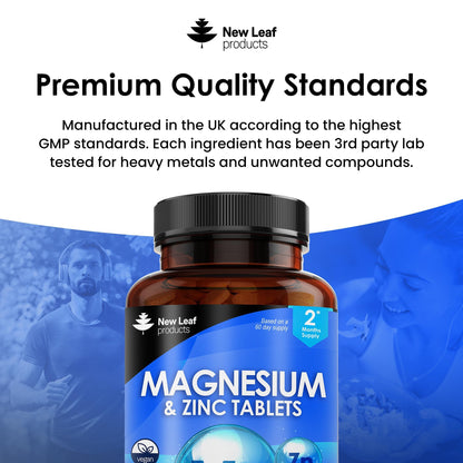 Magnesium Supplements 516mg With Zinc - 120 Magnesium Tablets Supports Muscle NEW LEAF PRODUCTSBuy Supplements Australia